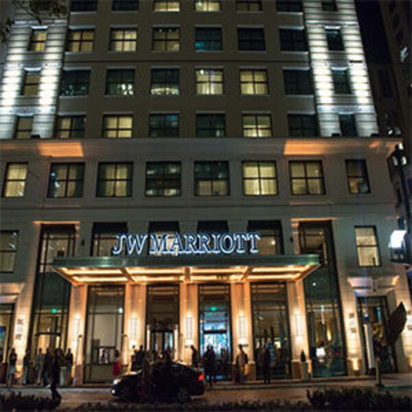 JW Marriott Houston Downtown exterior at night